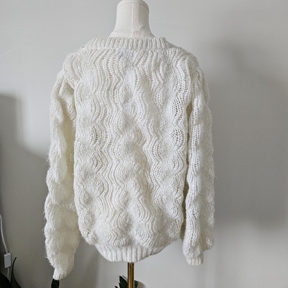 Jeff laurent vintage Cozy White Women's Sweater cardigan Size m bubble Knit - Picture 2 of 4